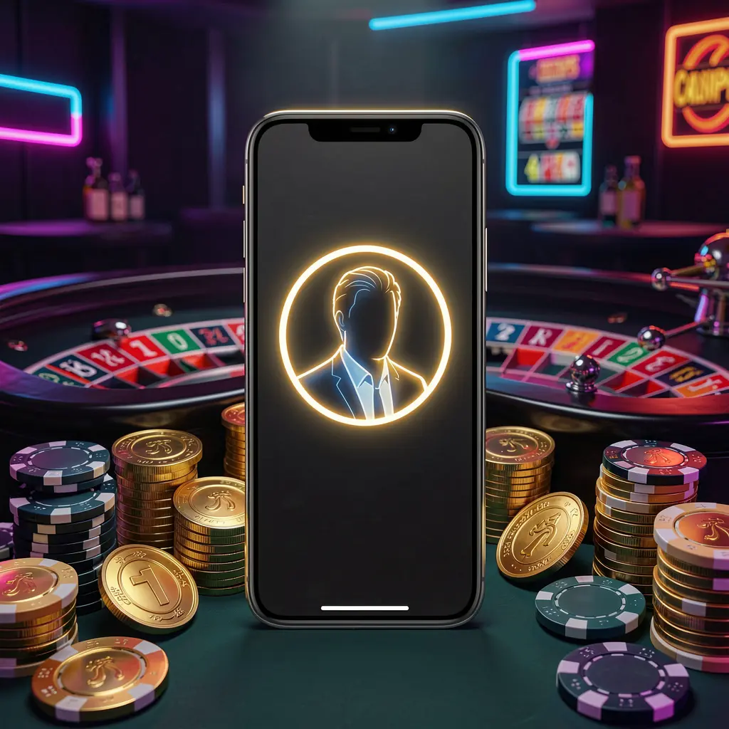 Gambar utama masuk kasino online NX88 menampilkan ponsel modern dengan ikon profil bercahaya, lampu roulette di latar belakang, serta koin emas dan chip poker dalam suasana neon gelap premium